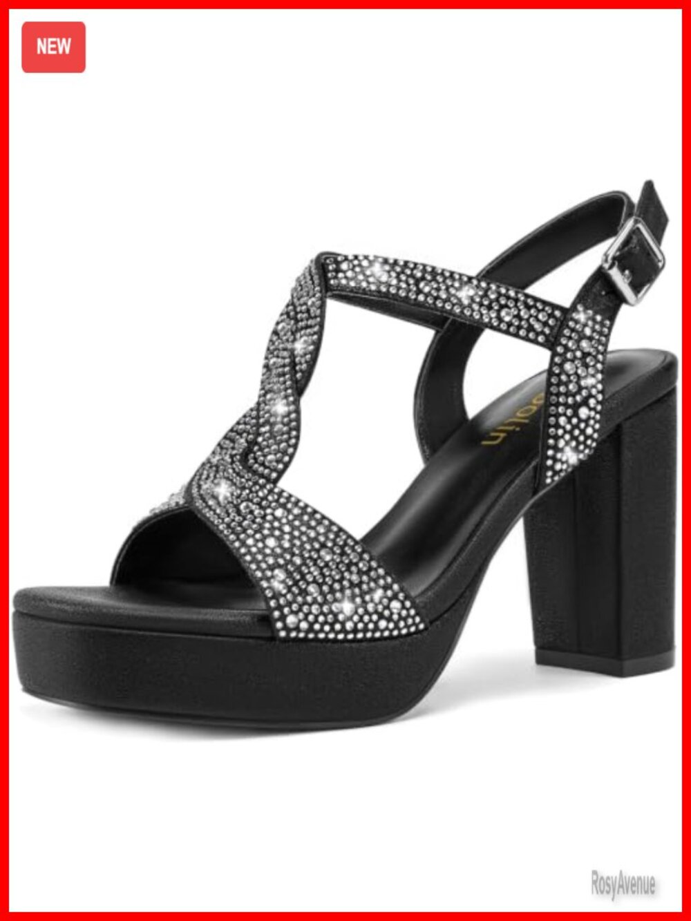 Chunky Platform High Heels Block Heel Rhinestone Sandals Formal